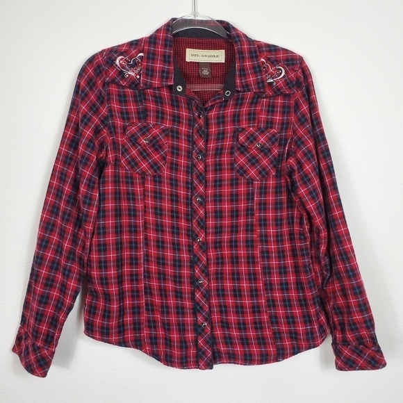 BIT & BRIDLE FLANNEL PEARL SNAP TOP - Picture 1 of 5